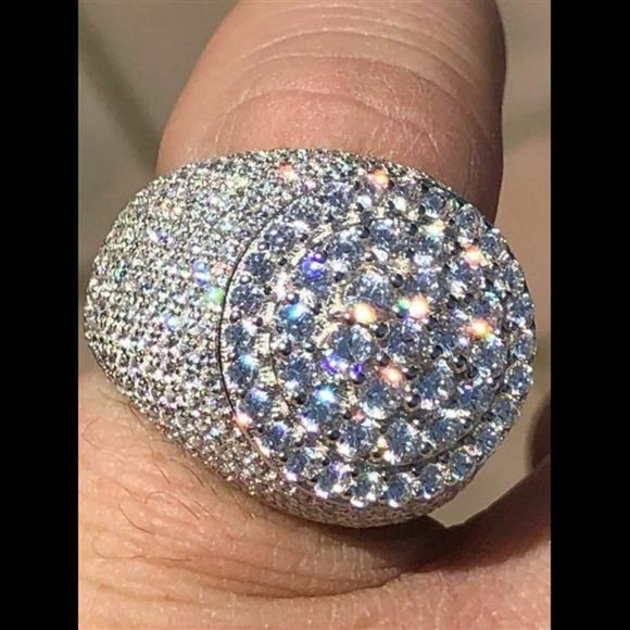 Accessories | Mens Large Round Solid 925 Silver Simulated Diamond Pinky